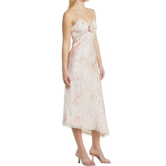 NEW Wayf Donna Lace Trim Asymmetrical Midi Slipdress in Vintage Floral, Size M - Picture 3 of 16